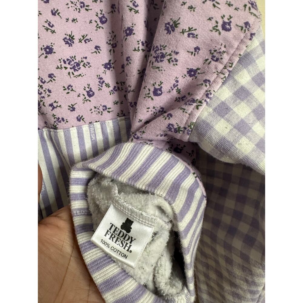 Teddy Fresh Lavender Patchwork Zip-Up Hoodie Womans 3XL Floral Gingham - Picture 11 of 12